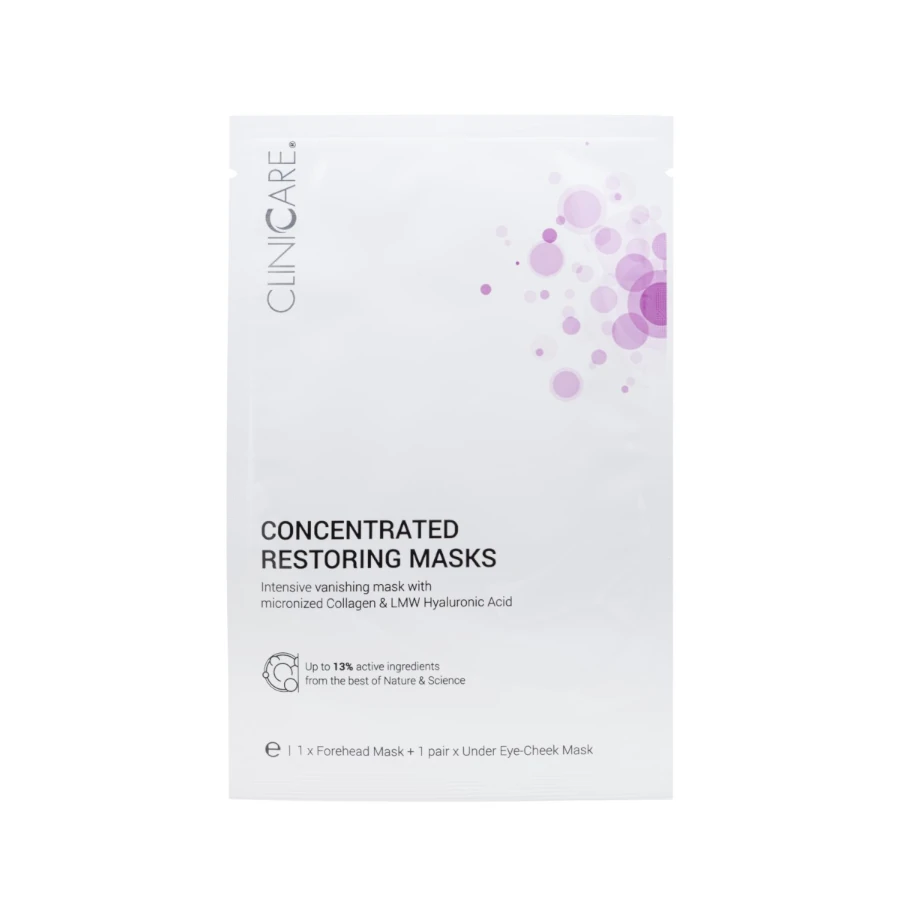 CLINICCARE 3 dalių atstatomoji kaukė kaktai, akių ir skruostų zonoms CONCENTRATED RESTORING MASK, 1 pak.