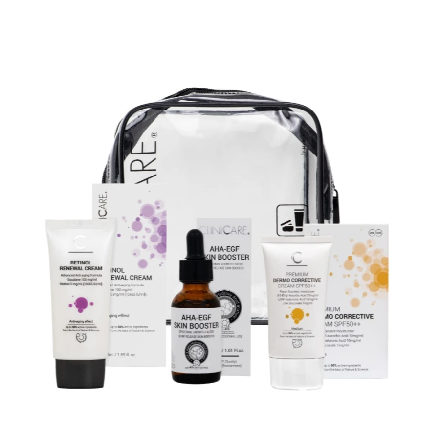 CLINICCARE Odos atnaujinimo rinkinys RETINOL RENEWAL SET, 3 prod. + kosmetinė