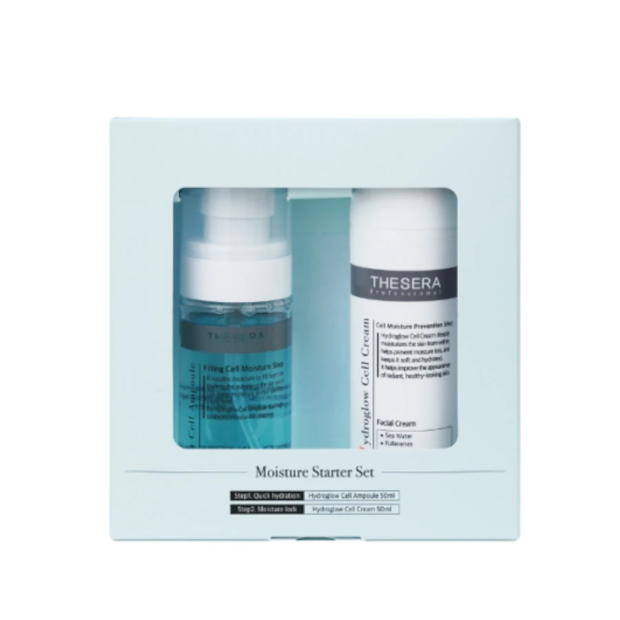 THESERA Moisture Starter Hydroglow Cell rinkinys iš serumo 50 ml ir veido kremo 50 ml